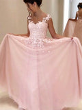 A-Line/Princess Sweetheart Sleeveless Floor-Length Applique Tulle Dresses TPP0001741