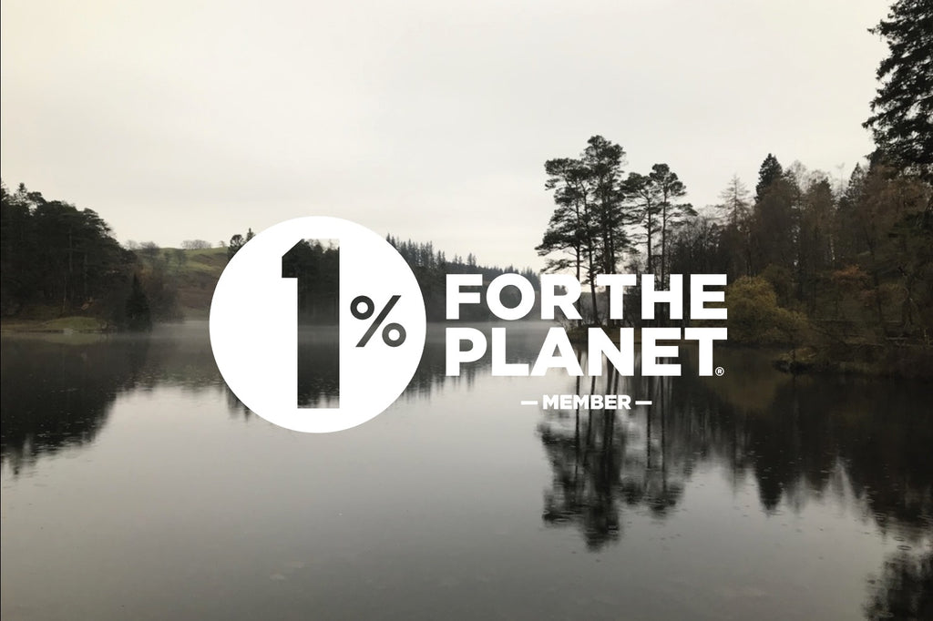 One Percent For The Planet logo over Lake District view