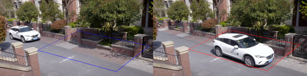 Example case of boundary detection for a car entering a designated area