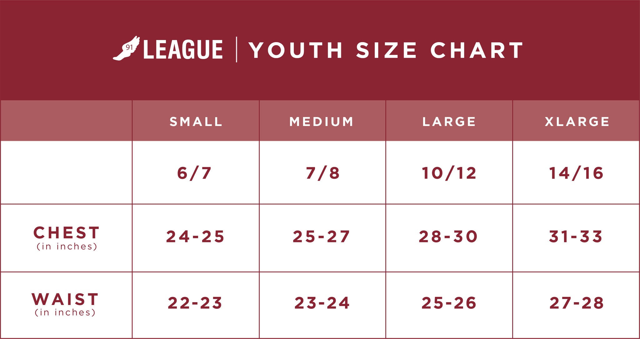 League - Size Chart - Women