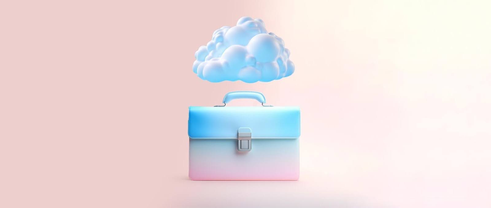 Aktetas met een wolk erboven op een roze achtergrond: consultancy bedrijfsideeën