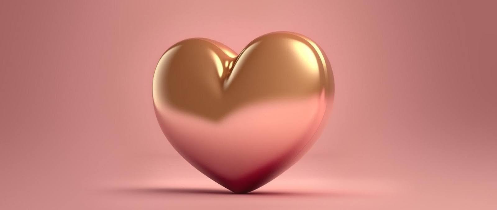 Rosé-gouden achtergrond met een metallic rosé-gouden hart als abstracte representatie van merkidentiteit