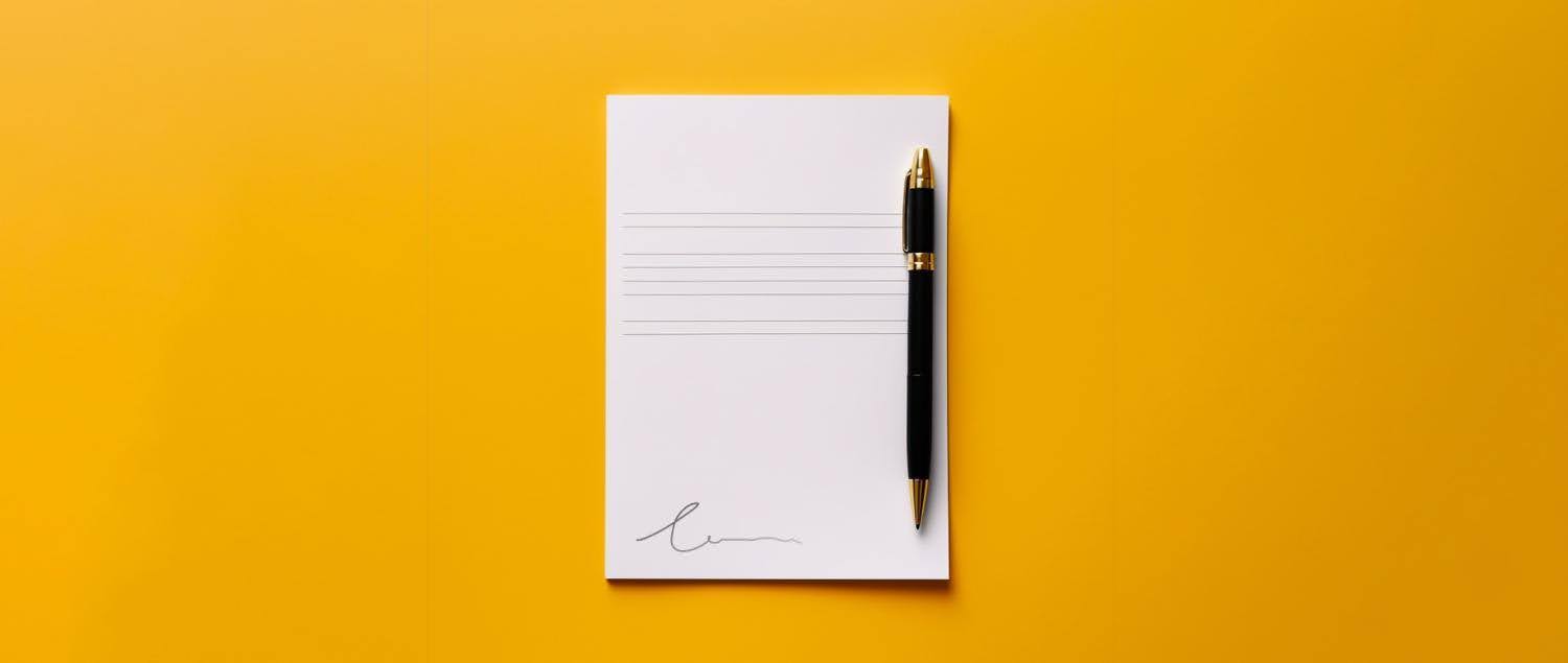 Een pen en notitieblok als symbool voor merklicenties