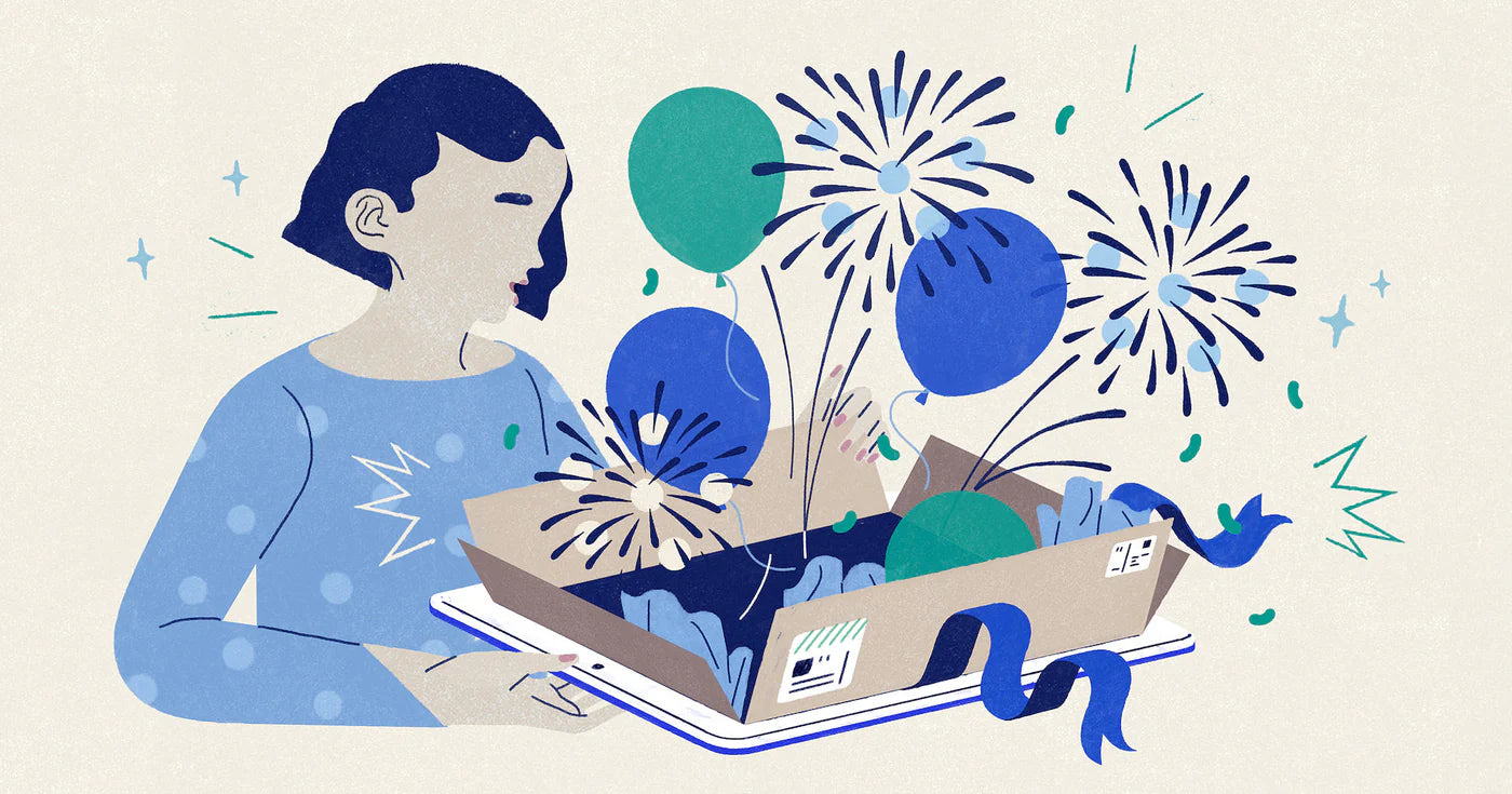Illustratie van een persoon die een pakket openmaakt