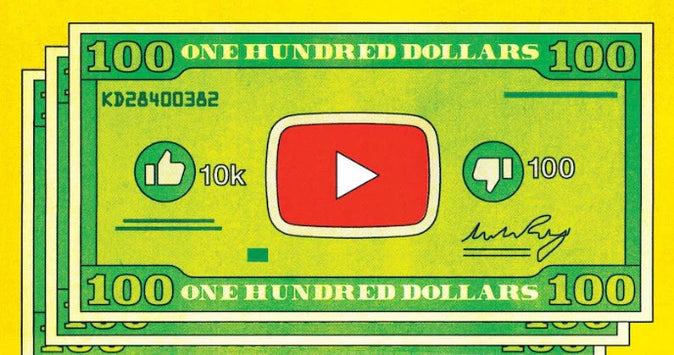 Geld verdienen met YouTube - illustratie geldbiljet met YouTube-logo