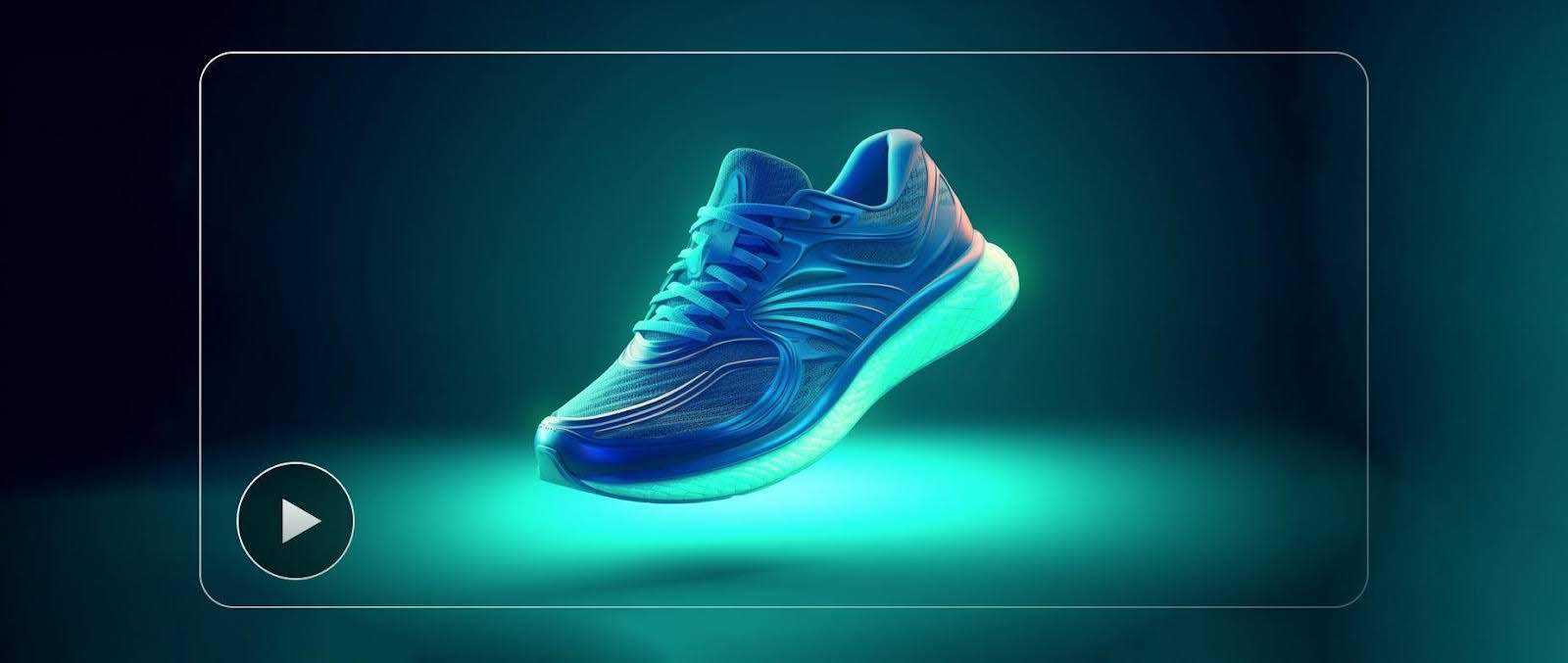 Een sneaker binnen een videokader met een afspeelknop, als weergave van een shoppable video