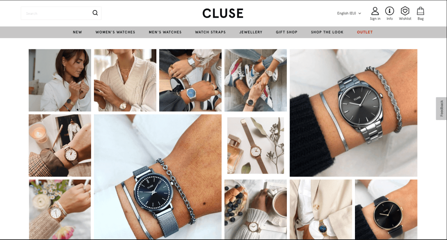 Screenshot van het digitale lookbook van horlogemerk CLUSE