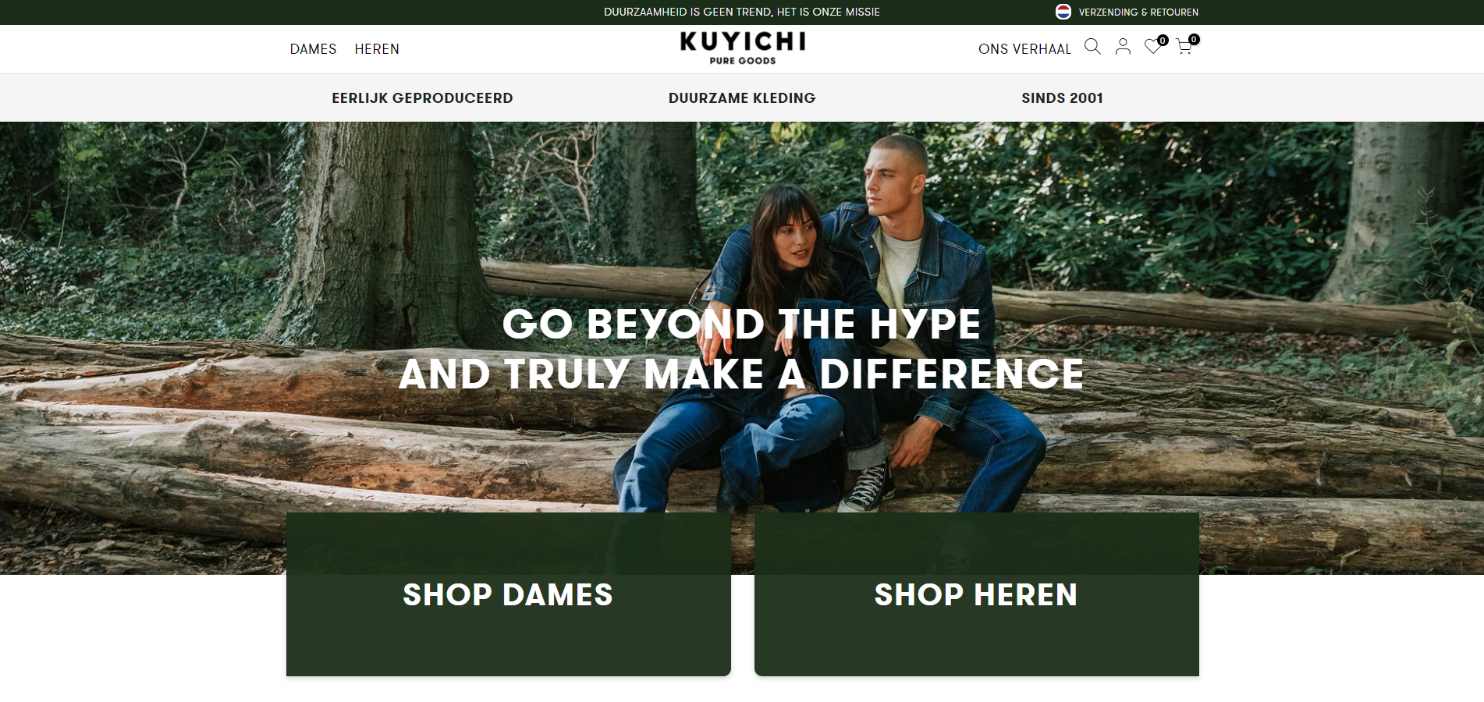 Kuyichi Nederlandse Shopify webshop voorbeeld