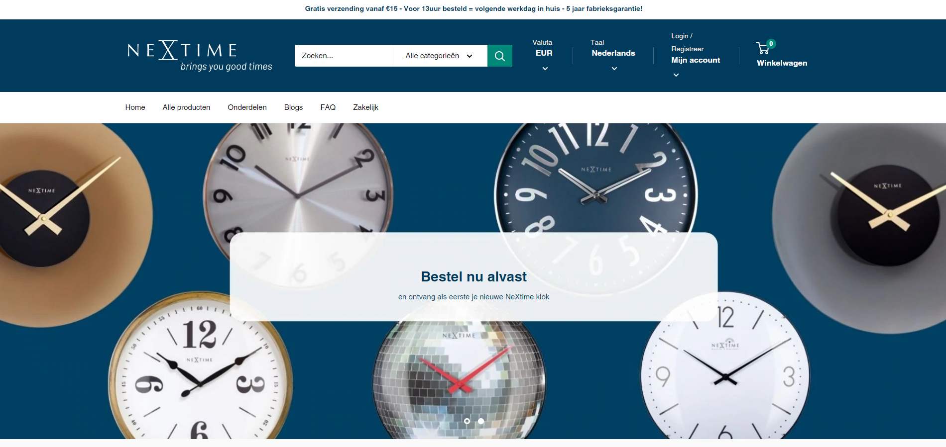 NexTime Nederlandse Shopify webshop voorbeeld
