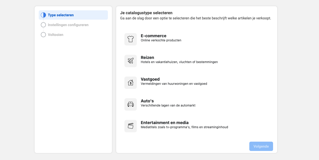 Facebook Ads screenshot - Type selecteren