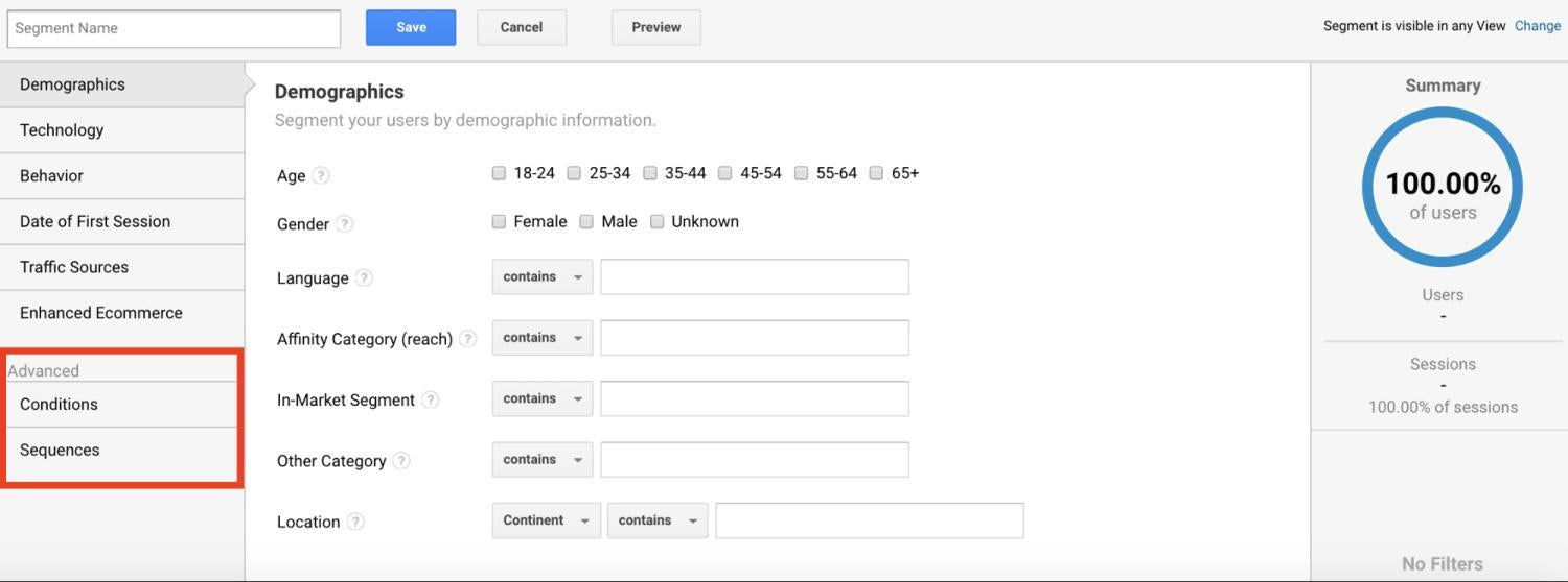Geavanceerde Google Analytics-segmenten