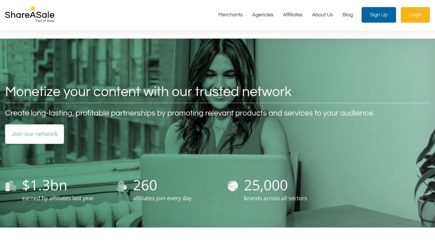 ShareASale screenshot over het partnernetwerk voor affiliates