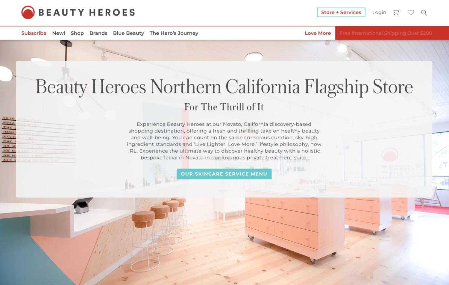 landingspagina voor de Beauty Heroes winkel in Noord-Californië