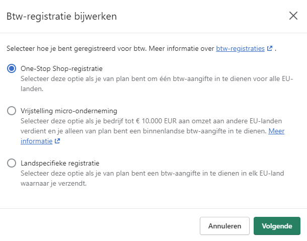 btw-registratie bijwerken shopify