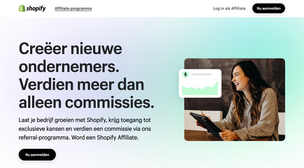 Screenshot van het affiliate-programma van Shopify