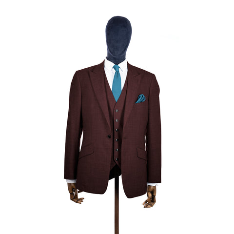 Airforce Blue knitted tie and pocket square with brown suit on a mannequin-BroniandBo