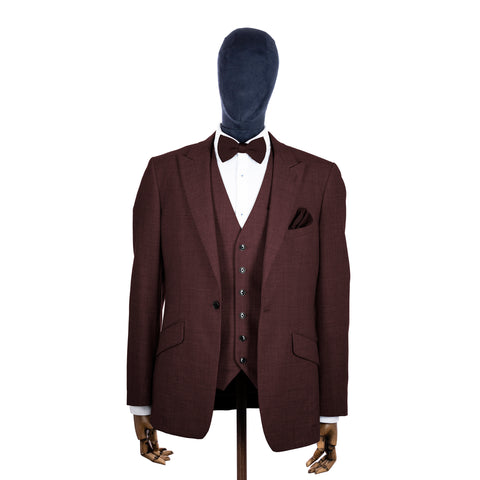 Brown knitted bow tie and pocket square with brown suit on a mannequin-BroniandBo