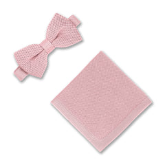 Dusty Pink Knitted bow Tie and pocket square set wedding accessories for groomsmen