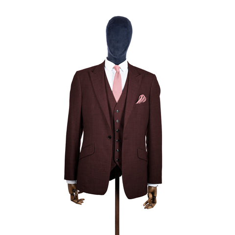 Dusty Pink knitted tie and pocket square with brown suit on a mannequin-BroniandBo