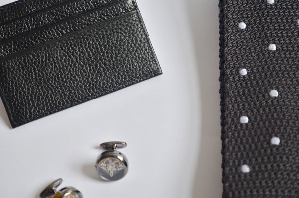 Coffret Cadeau Homme - Cravate en maille grise à pois avec boutons de manchette
