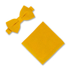 Mustard Yellow Knitted bow Tie and pocket square set wedding accessories for groomsmen