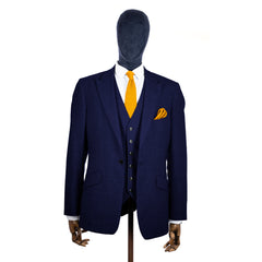 Slim knitted tie mustard yellow knitted tie with pocket square in navy suit