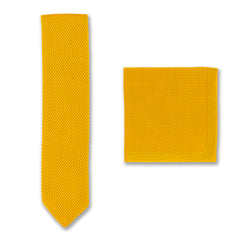 Cravate et pochette de costume en tricot jaune moutarde, ensemble d'accessoires de mariage pour garçons d'honneur