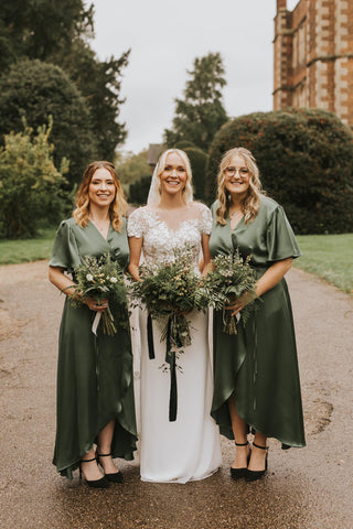 Olive Green Bridemaid dresses with matching tie ties