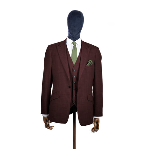 Olive Green knitted tie and pocket square with brown suit on a mannequin-BroniandBo