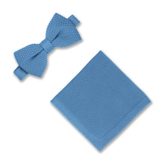 Pastel Blue Knitted bow Tie and pocket square set wedding accessories for groomsmen BroniandBo