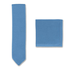 Pastel Blue knitted Tie and Pocket Square set wedding accessories for groomsmen