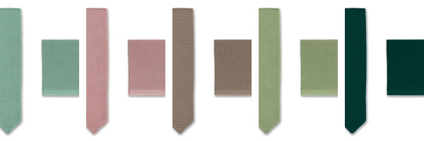 Popular wedding colours in 2023 and 2024 for knitted tie and pocket square