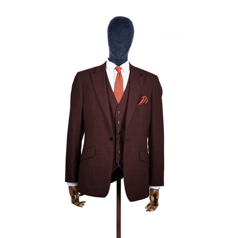 Rustic Orange knitted tie and pocket square with brown suit on a mannequin-BroniandBo