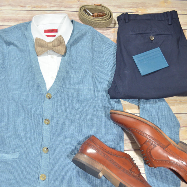 Style Ideas for Men this winter cardigan and bow tie