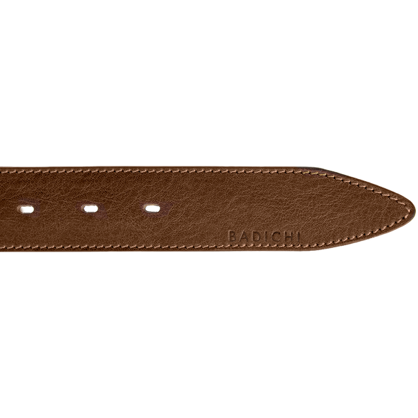 Silver square solid brass buckle (short) - light brown leather belt - 3.5cm  width