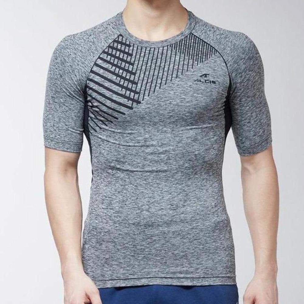 

ALCIS Men's Printed Spandex Compression T-Shirt - Light Grey/Black