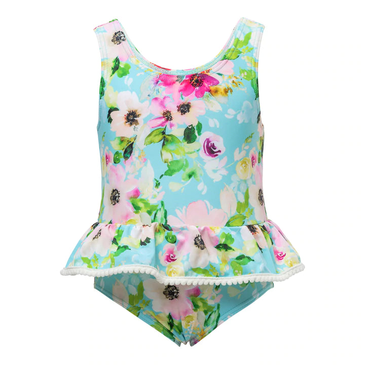 

SNAPPERROCK Girl's Watercolor Floral Skirt Swimsuit 24-36 Months - Multicolor