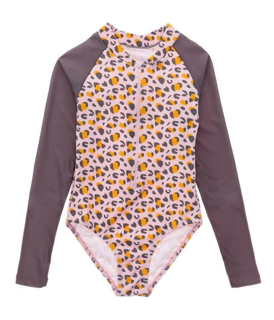 

SNAPPERROCK Girl's Leopard Love Long Sleeve Surf Suit - Pink