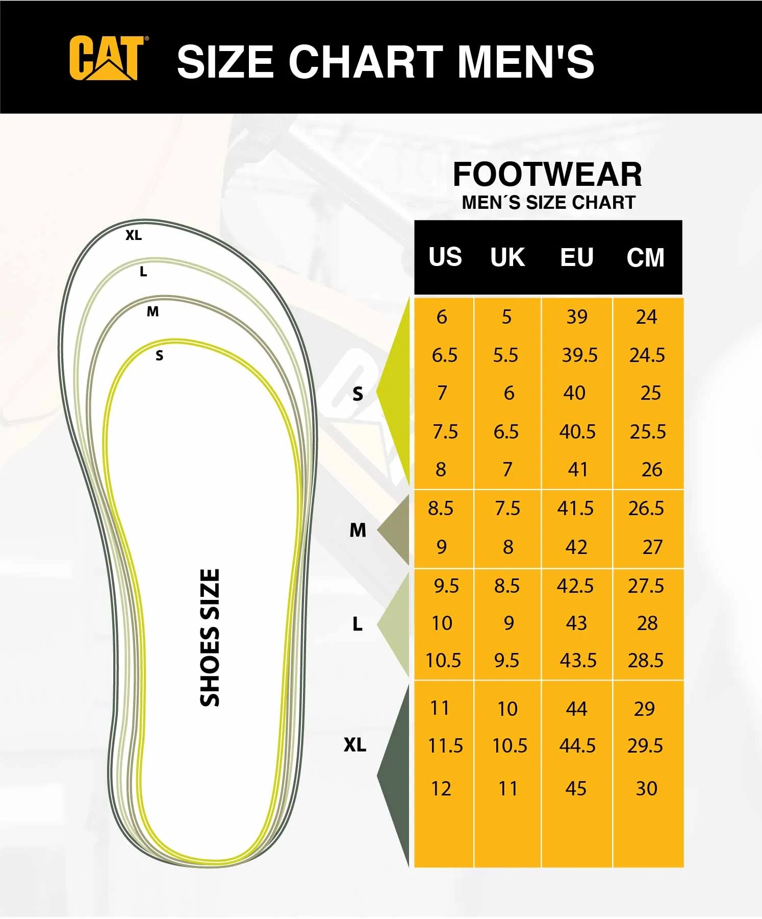 CAT - Size Chart Men's