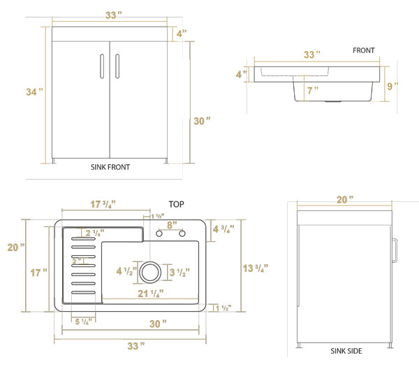 Pearlhaus Brushed Stainless Steel Double Door, Freestanding Cabinet with  Sink