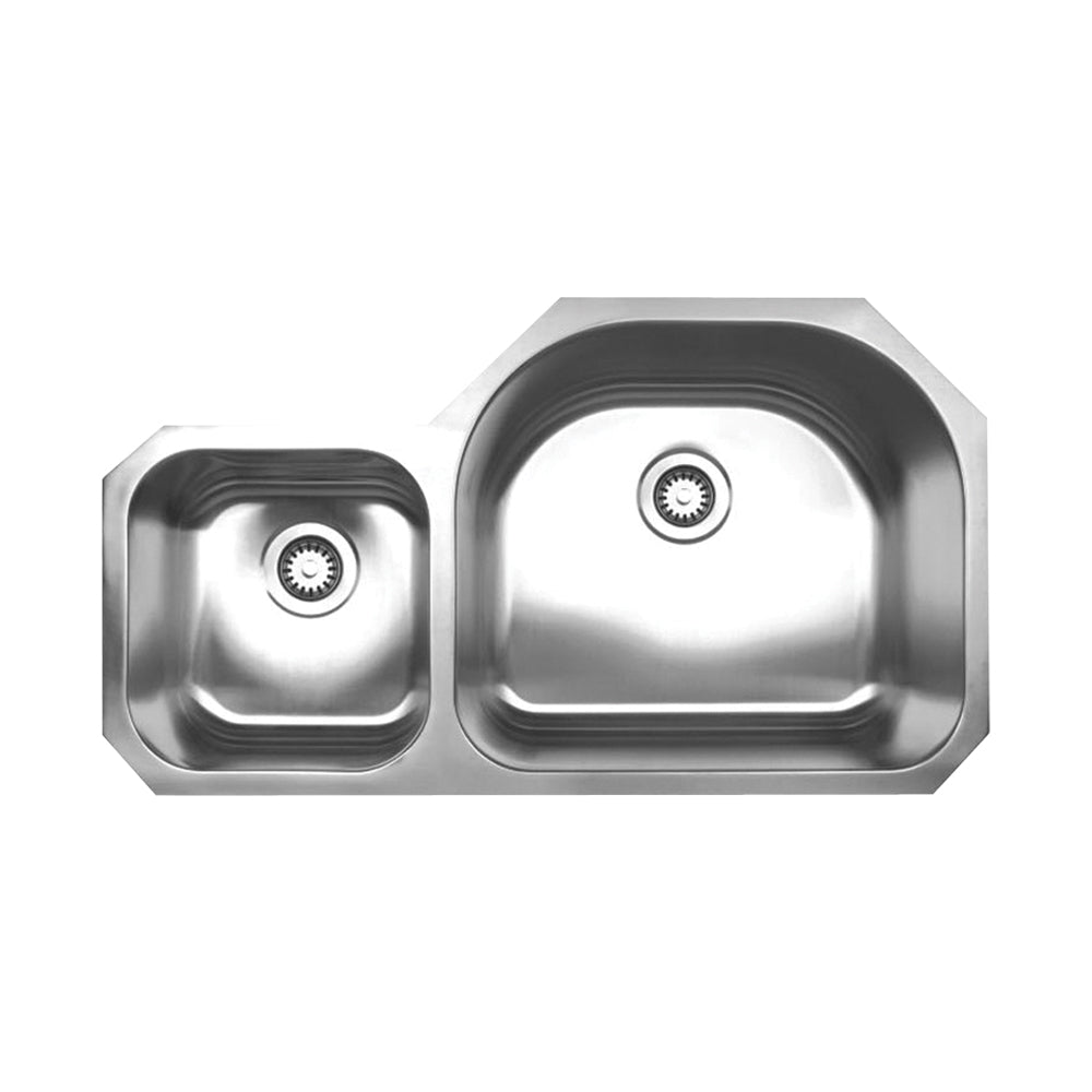 51 Noah's Collection brushed stainless steel commercial double bowl  reversible undermount sink with an integral drain board