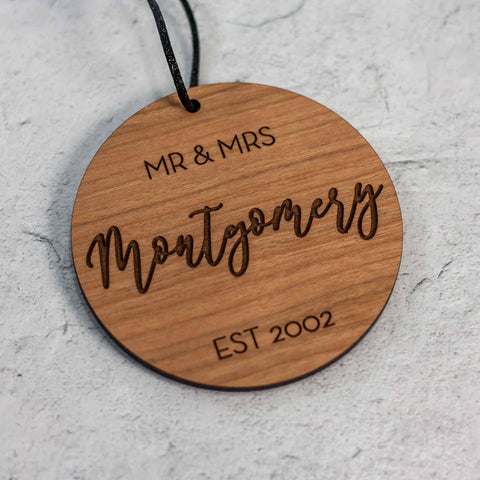 Mr and Mrs Ornament in Cherry Wood by LeeMo Designs in Bend, Oregon