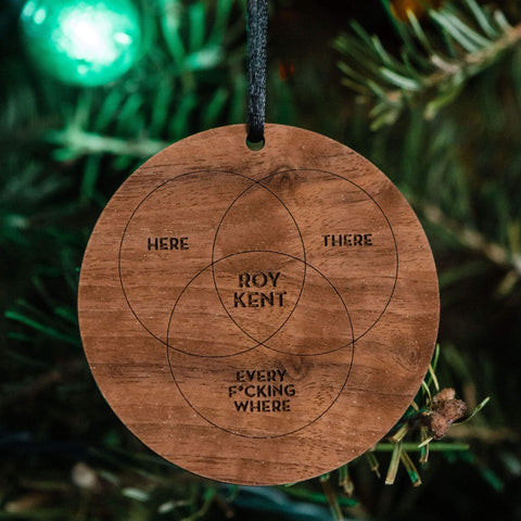 ted lasso quotes roy kent venn diagram in walnut wood as christmas ornament by LeeMo Designs in Bend Oregon