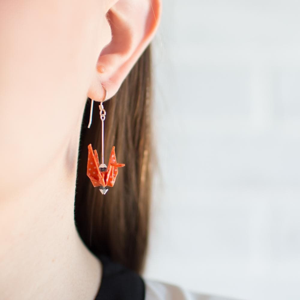 orange origami crane earrings leemo designs 894762