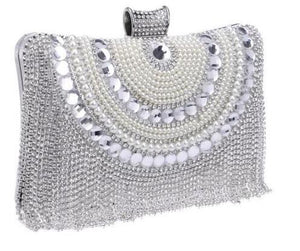 Fashion Rhinestones Tassel Clutch Diamonds Beaded Metal Shoulder Purse - blitz-styles