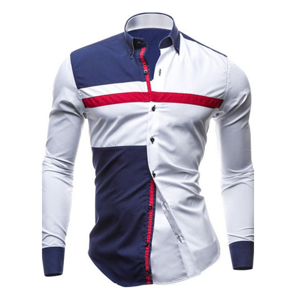 UK Style Patchwork Spread Collar Shirt mens_top 23.99 Free Shipping