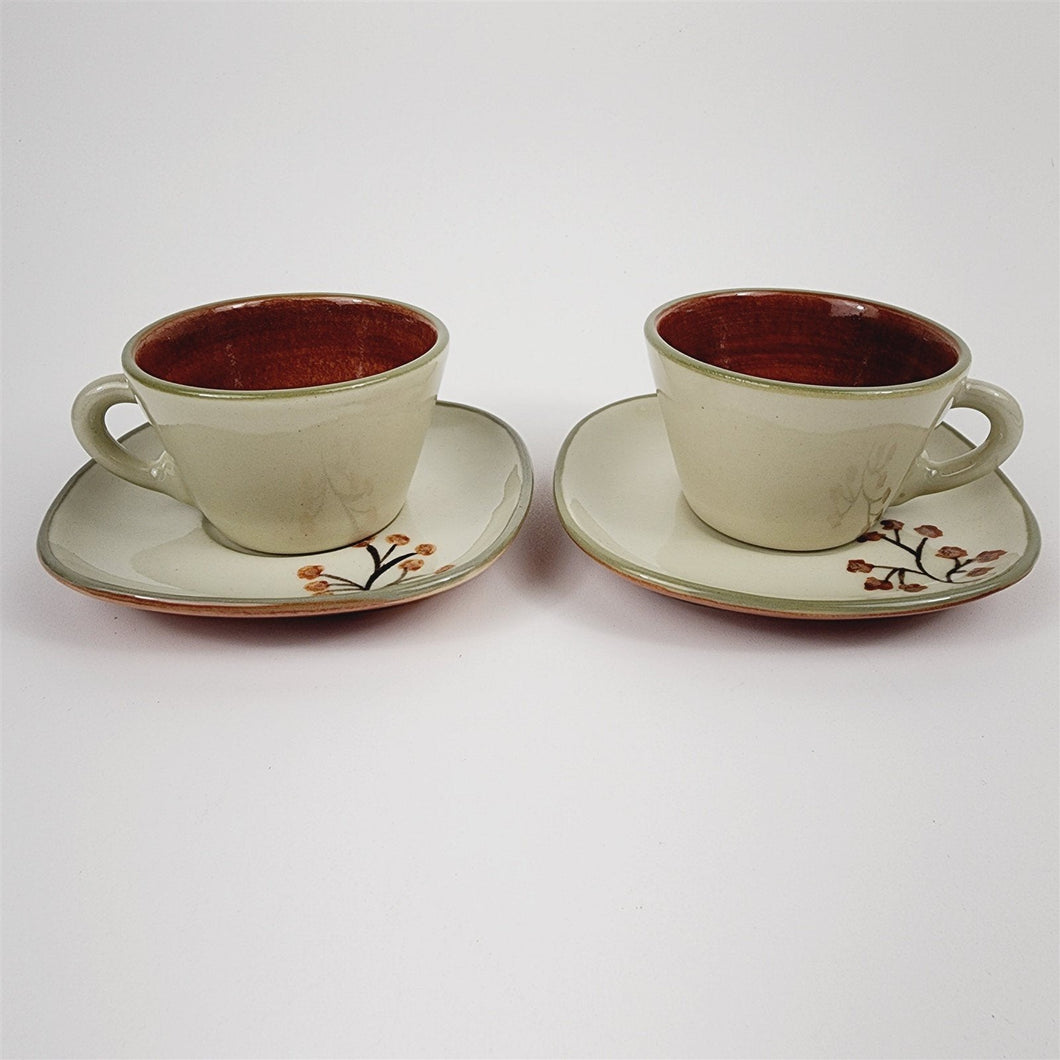 2 Sets Vintage Winfield Gabriel Pasadena Pottery Oak Leaf Acorn Cups & Saucers