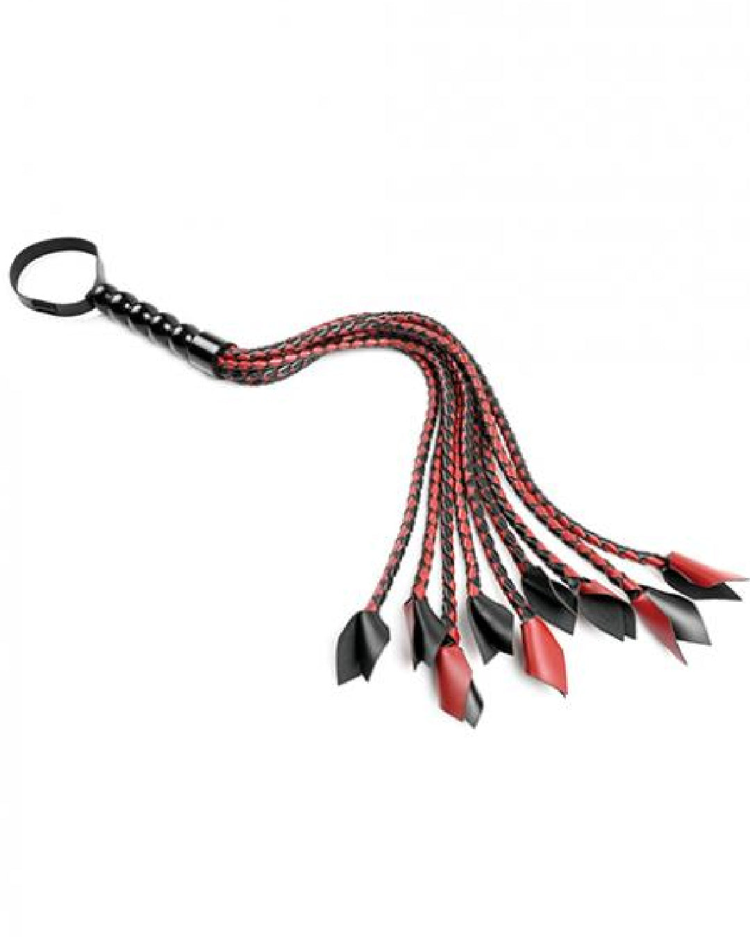 Saffron Braided Flogger by Sportsheets  laying spread out on white background 