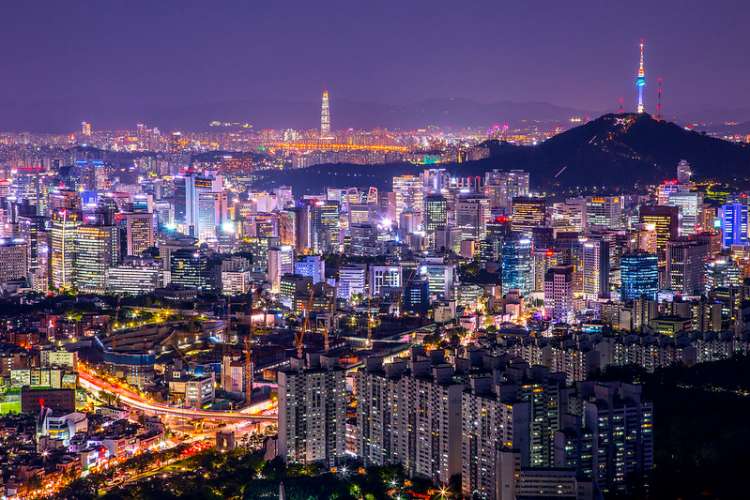 Seoul Night Skyline Drone Shot