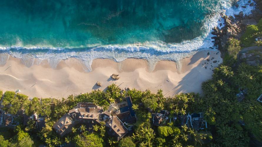 Seychelles Beachfront Drone Shot